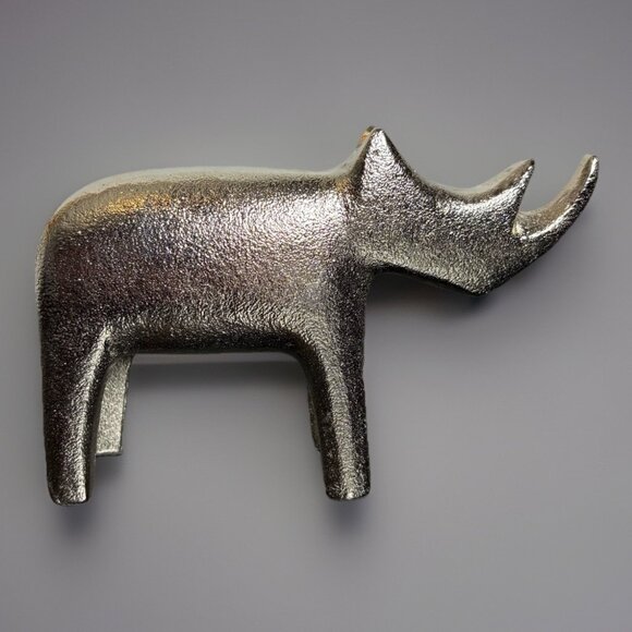 CURREY & COMPANY Kano Small Silver Rhino Metal Sculpture Figurine - Picture 1 of 4